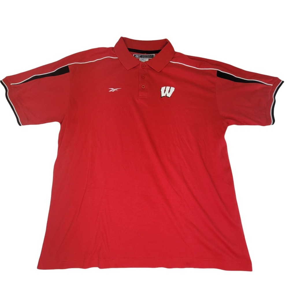 Wisconsin University Badgers Reebok Polo Golf Shirt Mens Sz‎ XL Red Black White